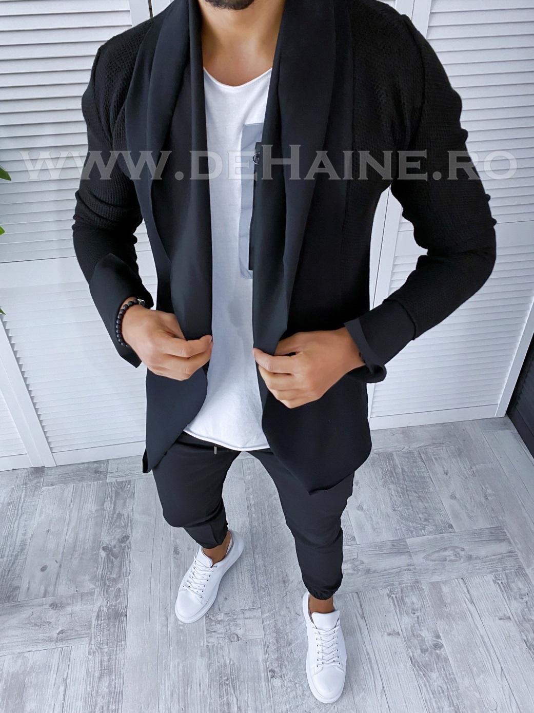 Cardigan barbati negru slim fit t3663 o3-4